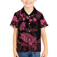Personalised Polynesian Turtle Ribbon Family Matching Summer Maxi Dress and Hawaiian Shirt Think Pink Breast Cancer With Pacific Hibiscus LT9 Son's Shirt Pink - Polynesian Pride