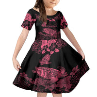 Personalised Polynesian Turtle Ribbon Family Matching Tank Maxi Dress and Hawaiian Shirt Think Pink Breast Cancer With Pacific Hibiscus LT9 Daughter's Dress Pink - Polynesian Pride