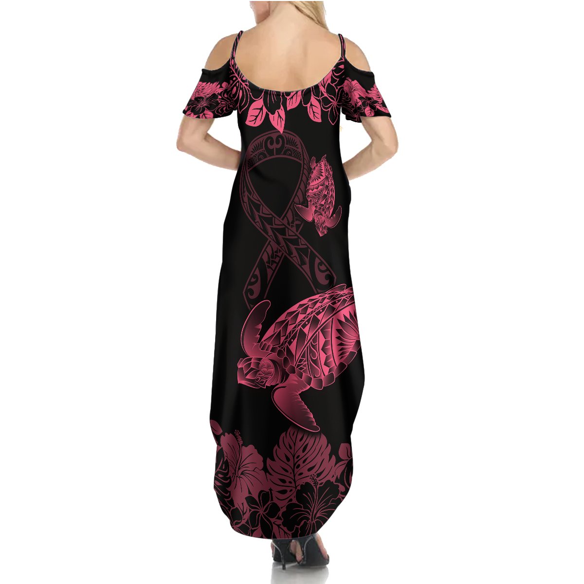personalised-polynesian-turtle-ribbon-summer-maxi-dress-think-pink-breast-cancer-with-pacific-hibiscus