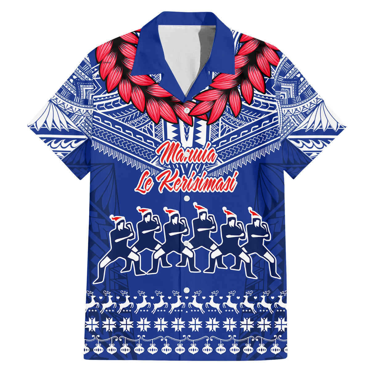 Toa Samoa Christmas Family Matching Mermaid Dress and Hawaiian Shirt Samoa Siva Tau Manuia Le Kerisimasi Blue Vibe LT9 Dad's Shirt - Short Sleeve Blue - Polynesian Pride