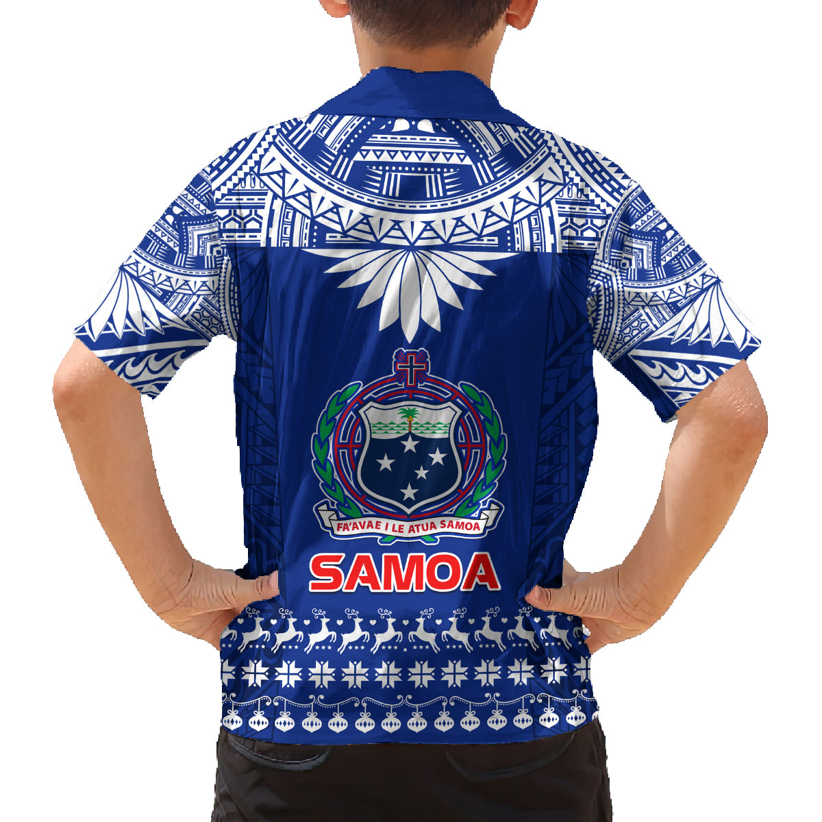 Toa Samoa Christmas Family Matching Off Shoulder Long Sleeve Dress and Hawaiian Shirt Samoa Siva Tau Manuia Le Kerisimasi Blue Vibe LT9 - Polynesian Pride