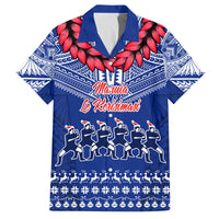 Toa Samoa Christmas Family Matching Off Shoulder Long Sleeve Dress and Hawaiian Shirt Samoa Siva Tau Manuia Le Kerisimasi Blue Vibe LT9 Dad's Shirt - Short Sleeve Blue - Polynesian Pride