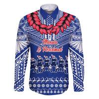 Toa Samoa Christmas Family Matching Puletasi Dress and Hawaiian Shirt Samoa Siva Tau Manuia Le Kerisimasi Blue Vibe LT9 Dad's Shirt - Long Sleeve Blue - Polynesian Pride
