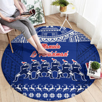 Toa Samoa Christmas Round Carpet Samoa Siva Tau Manuia Le Kerisimasi Blue Vibe LT9 - Polynesian Pride