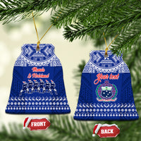 Personalised Toa Samoa Christmas Ceramic Ornament Samoa Siva Tau Manuia Le Kerisimasi Blue Vibe LT9 Bell Flake Blue - Polynesian Pride