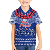 Personalised Toa Samoa Christmas Family Matching Off Shoulder Long Sleeve Dress and Hawaiian Shirt Samoa Siva Tau Manuia Le Kerisimasi Blue Vibe LT9 Son's Shirt Blue - Polynesian Pride