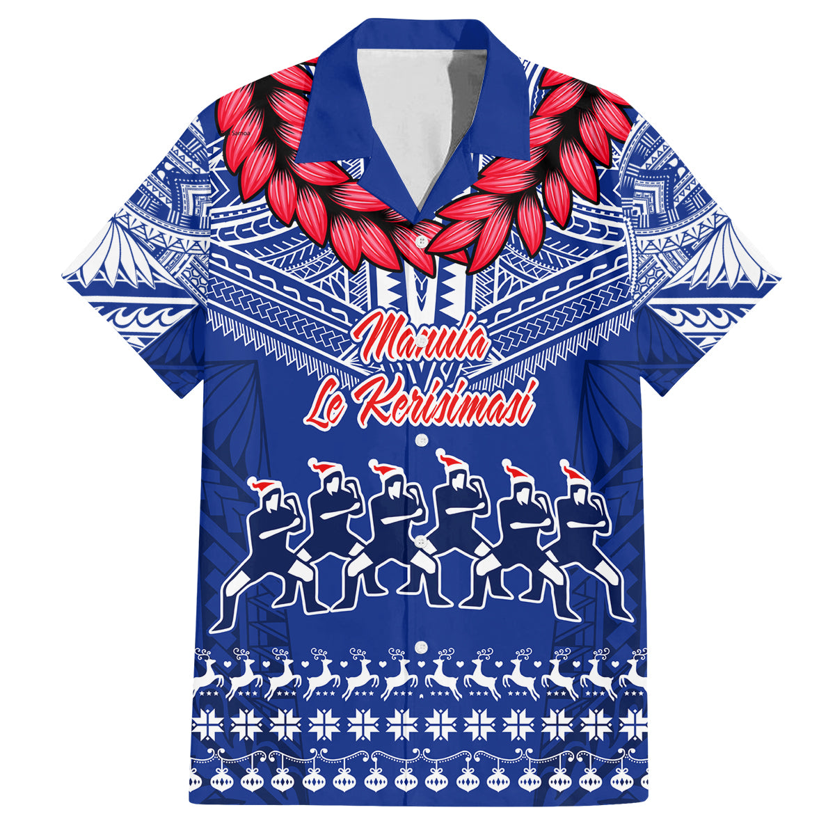 Personalised Toa Samoa Christmas Family Matching Tank Maxi Dress and Hawaiian Shirt Samoa Siva Tau Manuia Le Kerisimasi Blue Vibe LT9 Dad's Shirt - Short Sleeve Blue - Polynesian Pride