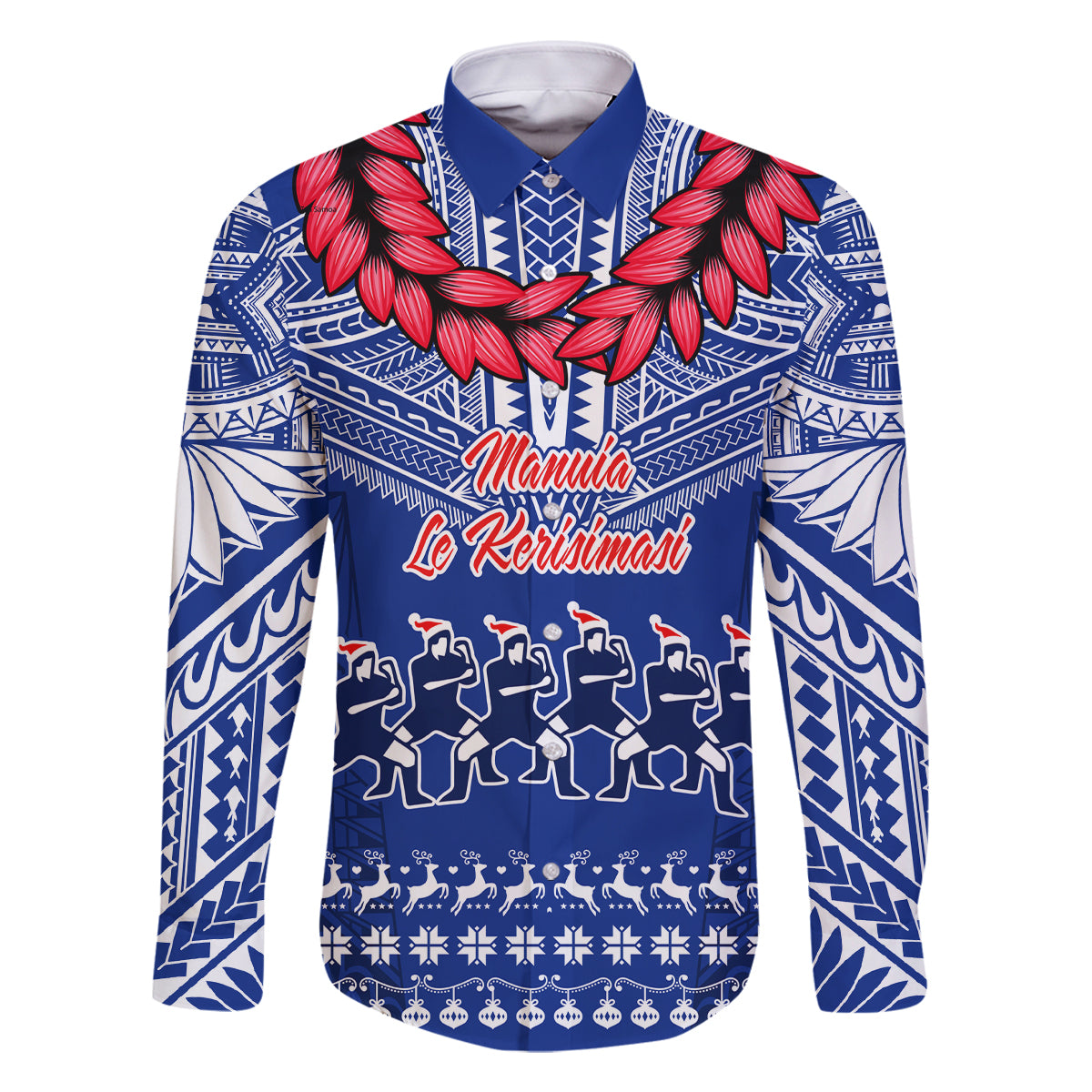 Personalised Toa Samoa Christmas Family Matching Tank Maxi Dress and Hawaiian Shirt Samoa Siva Tau Manuia Le Kerisimasi Blue Vibe LT9 Dad's Shirt - Long Sleeve Blue - Polynesian Pride