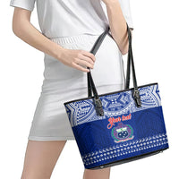 Personalised Toa Samoa Christmas Leather Tote Bag Samoa Siva Tau Manuia Le Kerisimasi Blue Vibe LT9 - Polynesian Pride