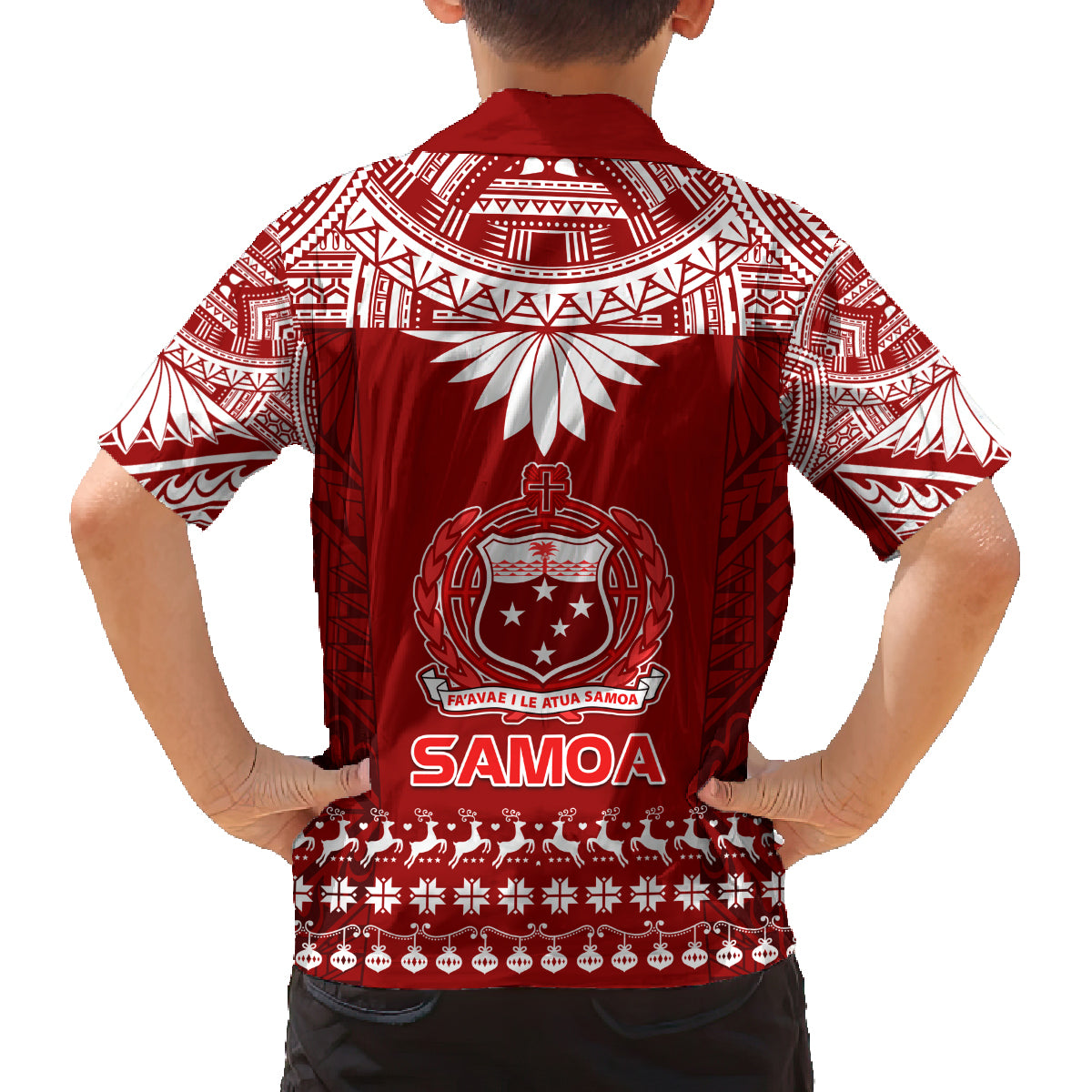 Toa Samoa Christmas Family Matching Long Sleeve Bodycon Dress and Hawaiian Shirt Samoa Siva Tau Manuia Le Kerisimasi Red Vibe LT9 - Polynesian Pride
