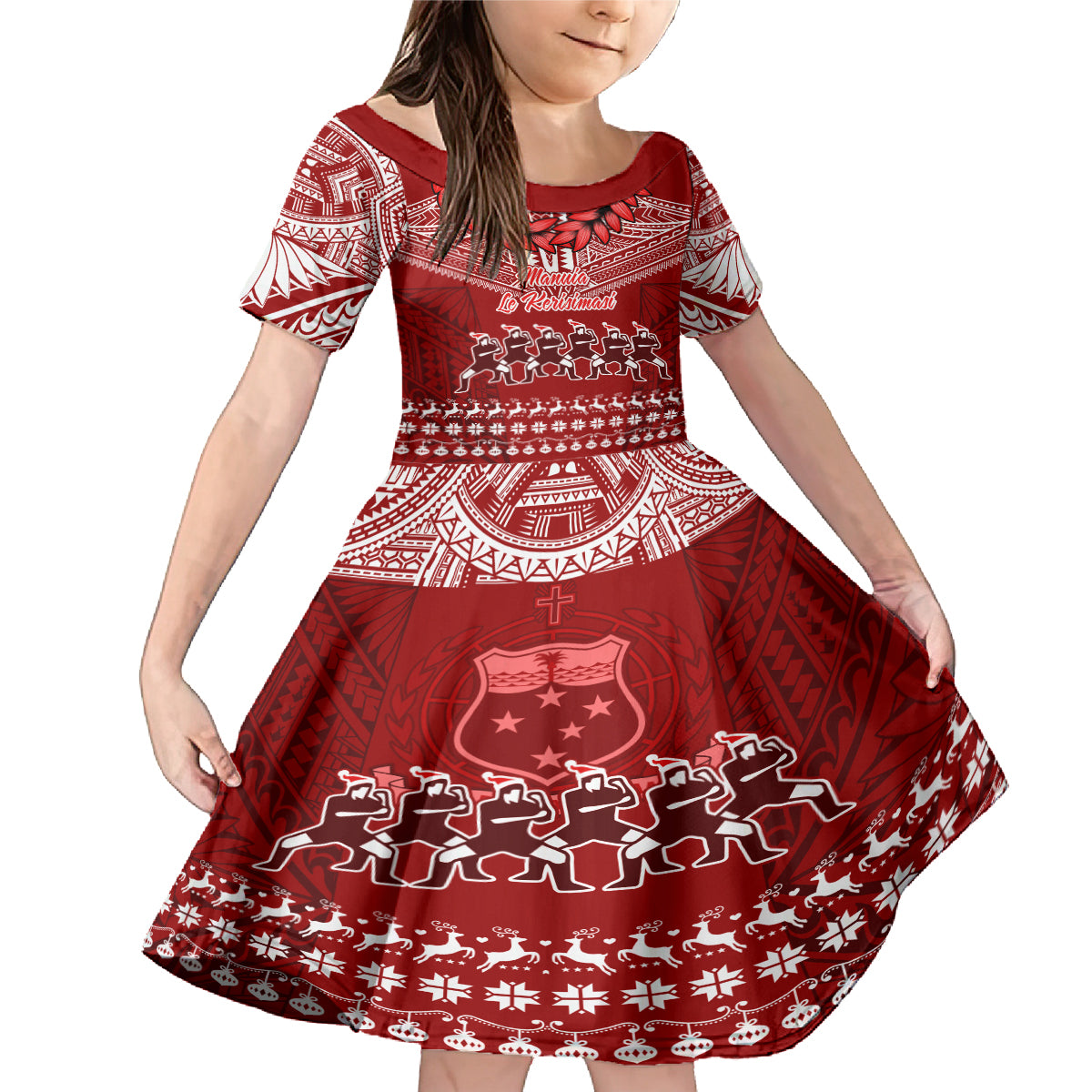 Toa Samoa Christmas Family Matching Mermaid Dress and Hawaiian Shirt Samoa Siva Tau Manuia Le Kerisimasi Red Vibe LT9 Daughter's Dress Red - Polynesian Pride
