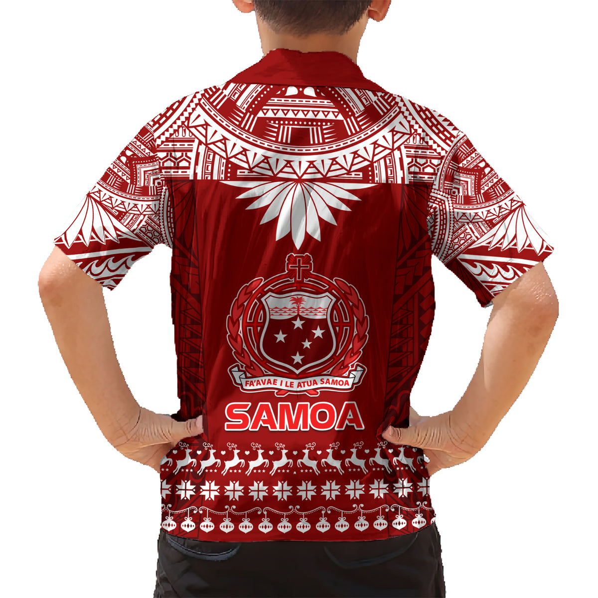 Toa Samoa Christmas Family Matching Short Sleeve Bodycon Dress and Hawaiian Shirt Samoa Siva Tau Manuia Le Kerisimasi Red Vibe LT9 - Polynesian Pride