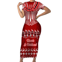 Toa Samoa Christmas Family Matching Short Sleeve Bodycon Dress and Hawaiian Shirt Samoa Siva Tau Manuia Le Kerisimasi Red Vibe LT9 Mom's Dress Red - Polynesian Pride