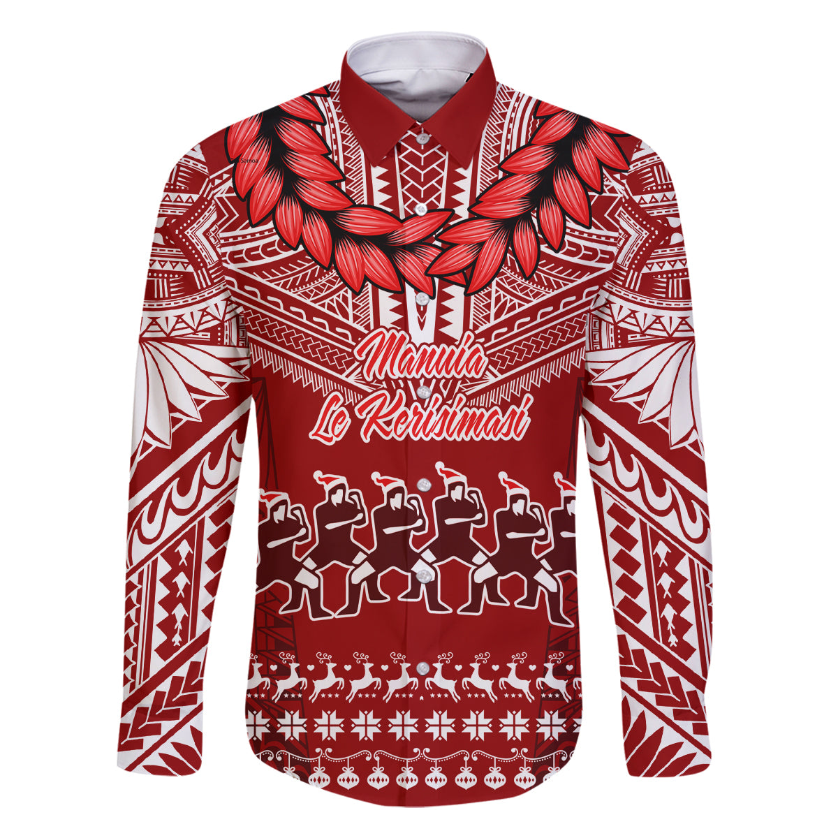 Personalised Toa Samoa Christmas Family Matching Off Shoulder Long Sleeve Dress and Hawaiian Shirt Samoa Siva Tau Manuia Le Kerisimasi Red Vibe LT9 Dad's Shirt - Long Sleeve Red - Polynesian Pride