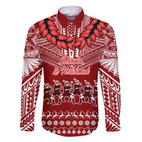 Personalised Toa Samoa Christmas Family Matching Off Shoulder Maxi Dress and Hawaiian Shirt Samoa Siva Tau Manuia Le Kerisimasi Red Vibe LT9 Dad's Shirt - Long Sleeve Red - Polynesian Pride