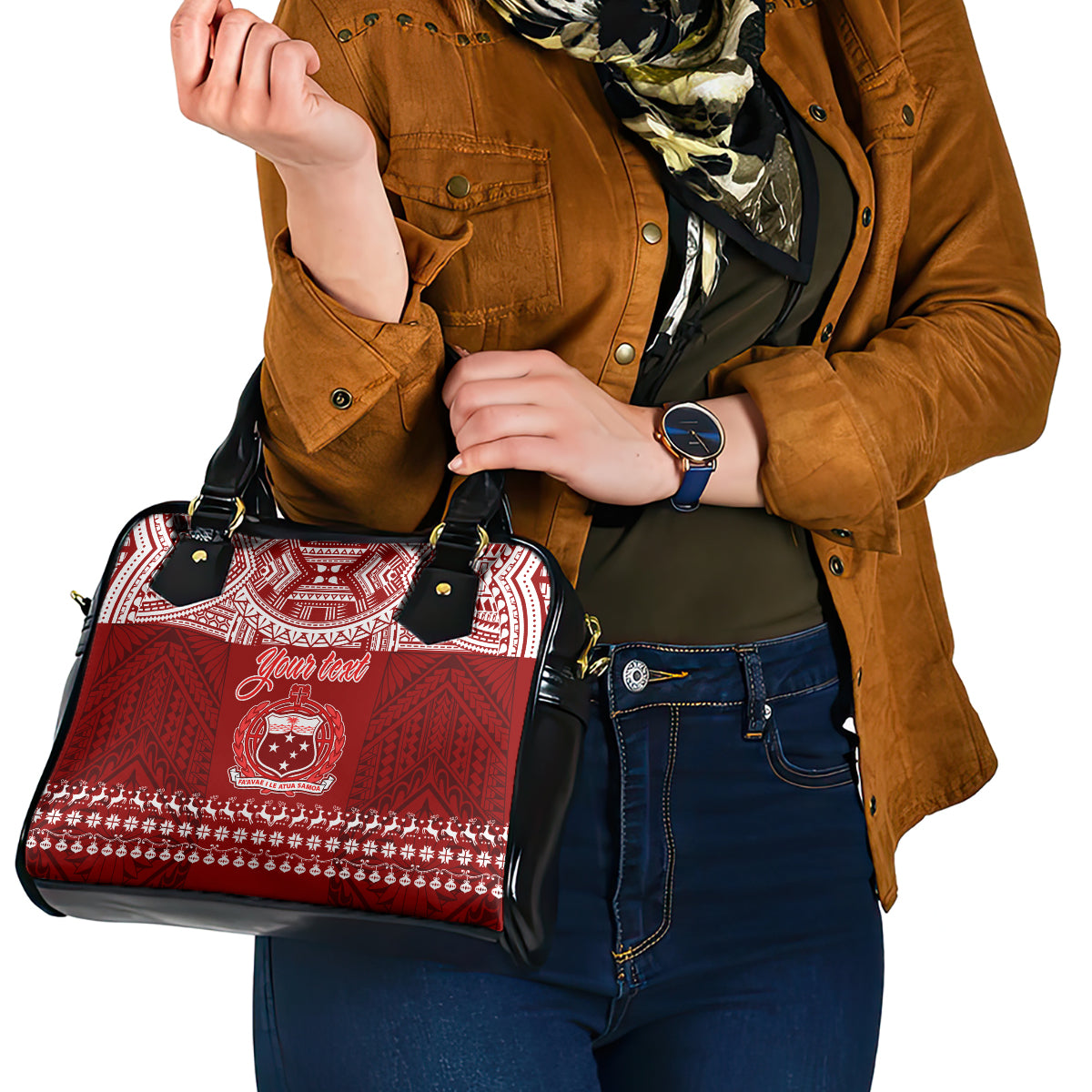 Personalised Toa Samoa Christmas Shoulder Handbag Samoa Siva Tau Manuia Le Kerisimasi Red Vibe LT9 - Polynesian Pride