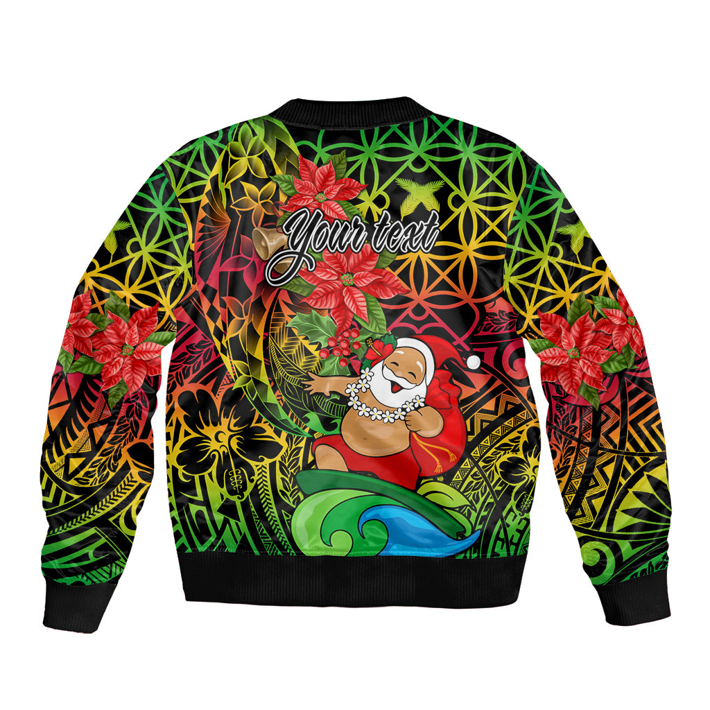 Personalised Vanuatu Joyeux Noel Bomber Jacket Christmas Santas God Yumi LT9 - Polynesian Pride