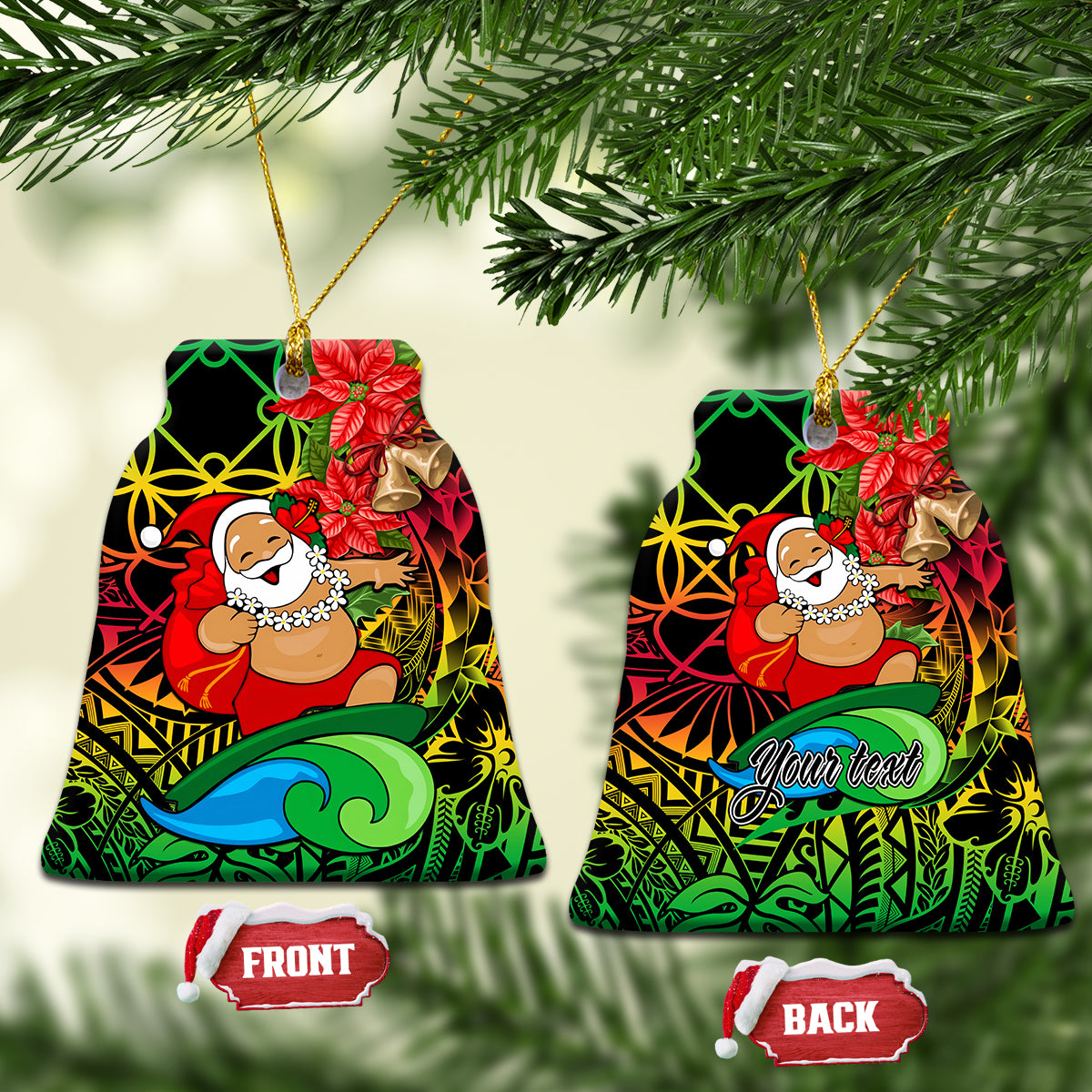Personalised Vanuatu Joyeux Noel Ceramic Ornament Christmas Santas God Yumi LT9 Bell Flake Reggae - Polynesian Pride