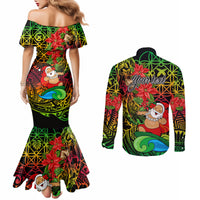Personalised Vanuatu Joyeux Noel Couples Matching Mermaid Dress and Long Sleeve Button Shirt Christmas Santas God Yumi LT9 - Polynesian Pride