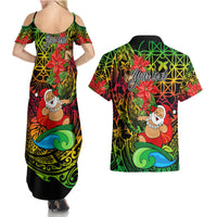 Personalised Vanuatu Joyeux Noel Couples Matching Summer Maxi Dress and Hawaiian Shirt Christmas Santas God Yumi LT9 - Polynesian Pride