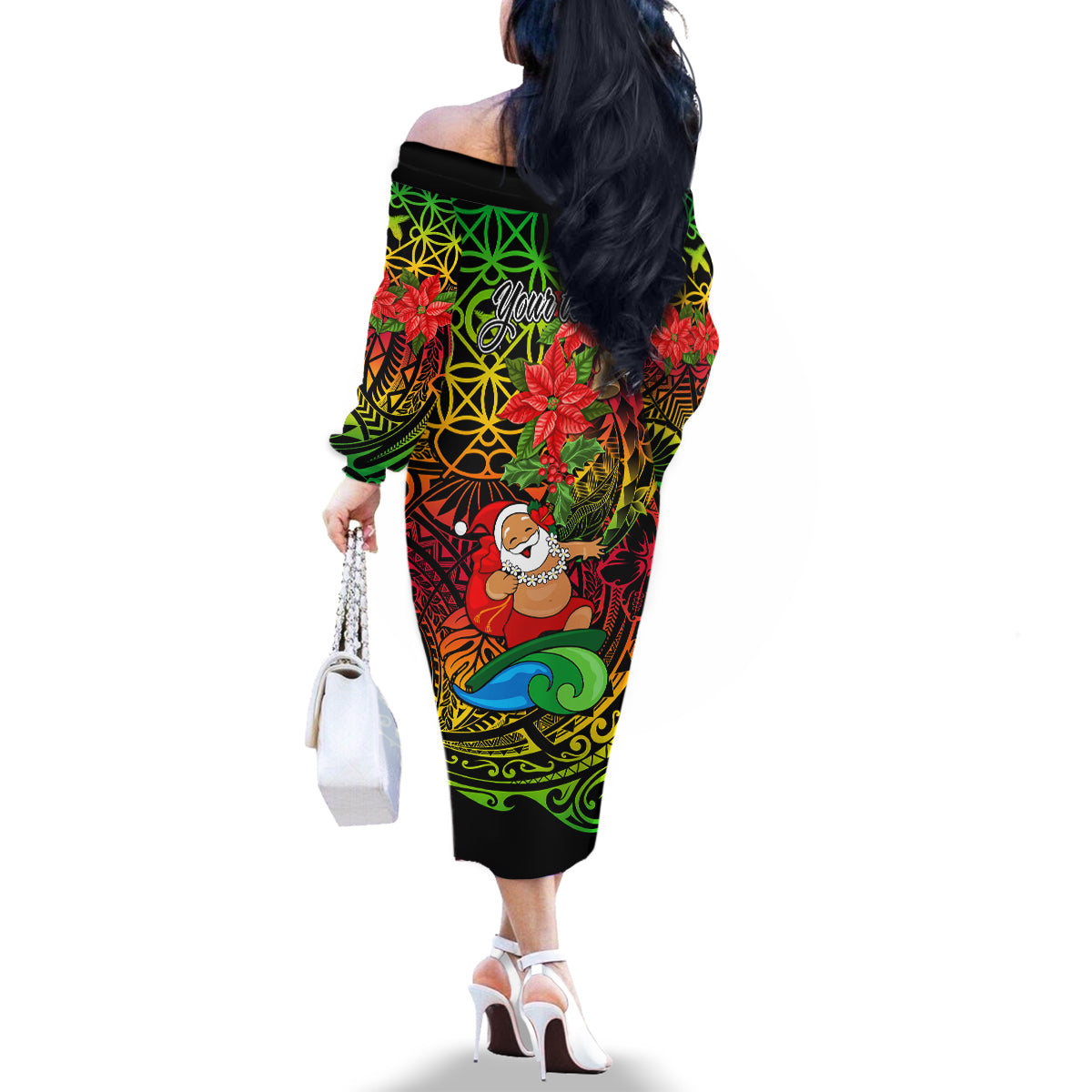 Personalised Vanuatu Joyeux Noel Family Matching Off Shoulder Long Sleeve Dress and Hawaiian Shirt Christmas Santas God Yumi LT9 - Polynesian Pride