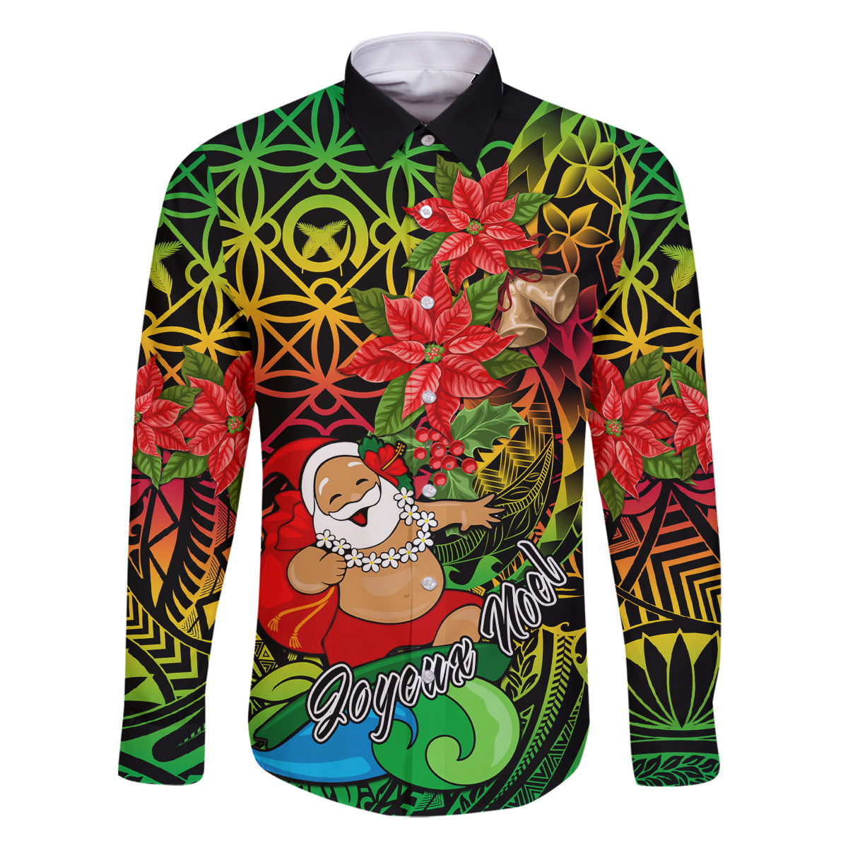 Personalised Vanuatu Joyeux Noel Family Matching Off Shoulder Short Dress and Hawaiian Shirt Christmas Santas God Yumi LT9 Dad's Shirt - Long Sleeve Reggae - Polynesian Pride