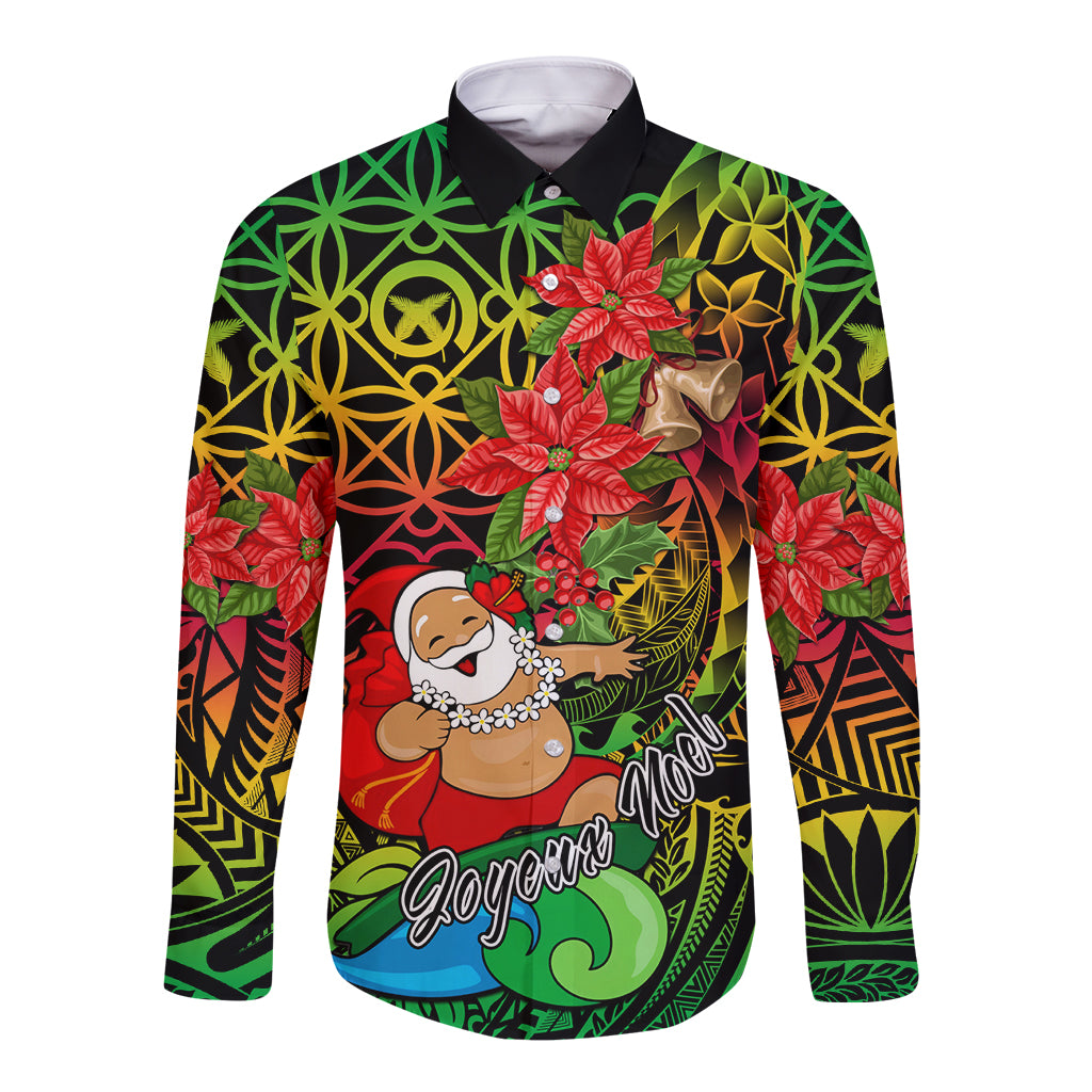 Personalised Vanuatu Joyeux Noel Long Sleeve Button Shirt Christmas Santas God Yumi LT9 Unisex Reggae - Polynesian Pride