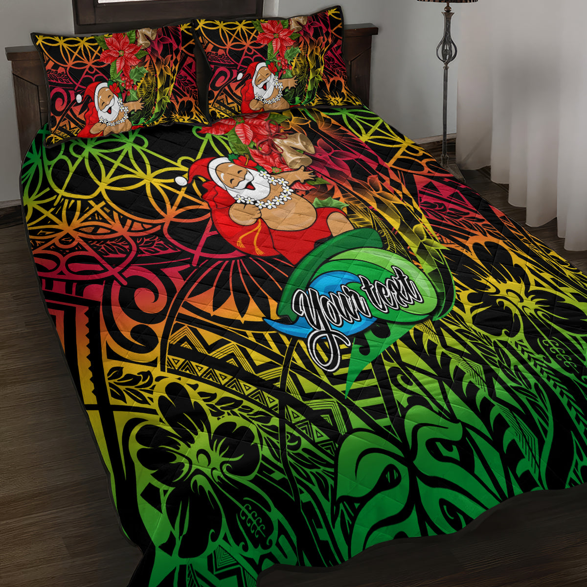Personalised Vanuatu Joyeux Noel Quilt Bed Set Christmas Santas God Yumi LT9 - Polynesian Pride