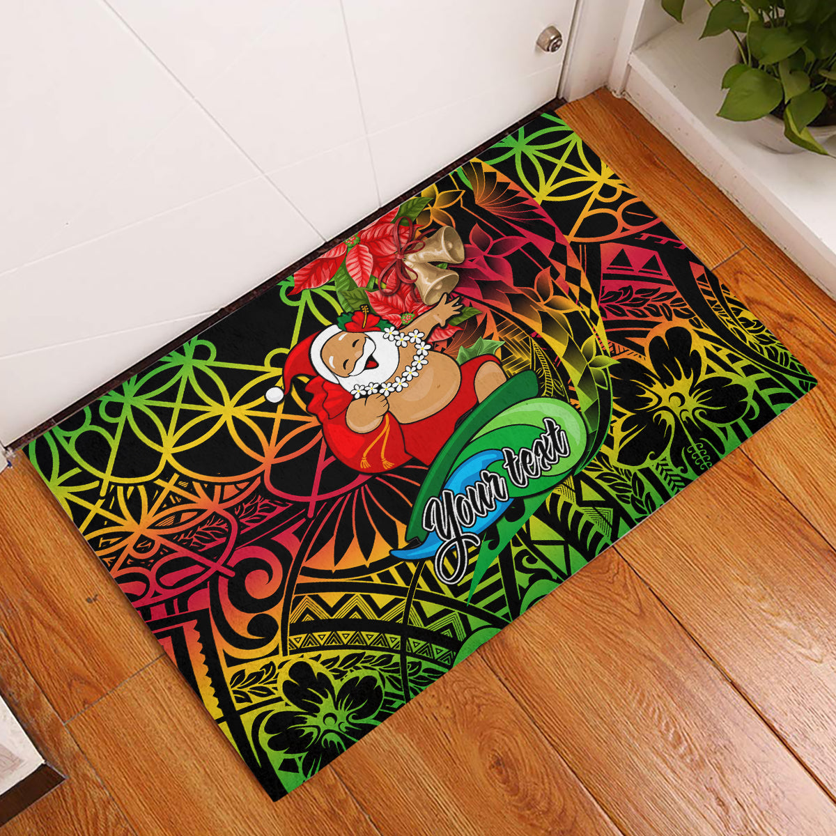 Personalised Vanuatu Joyeux Noel Rubber Doormat Christmas Santas God Yumi LT9 Reggae - Polynesian Pride