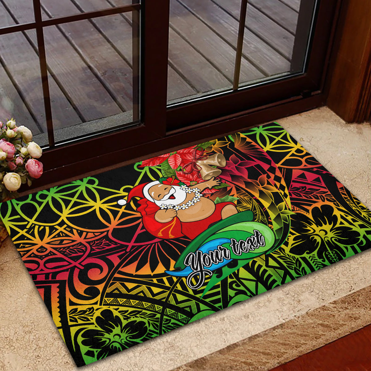 Personalised Vanuatu Joyeux Noel Rubber Doormat Christmas Santas God Yumi LT9 - Polynesian Pride