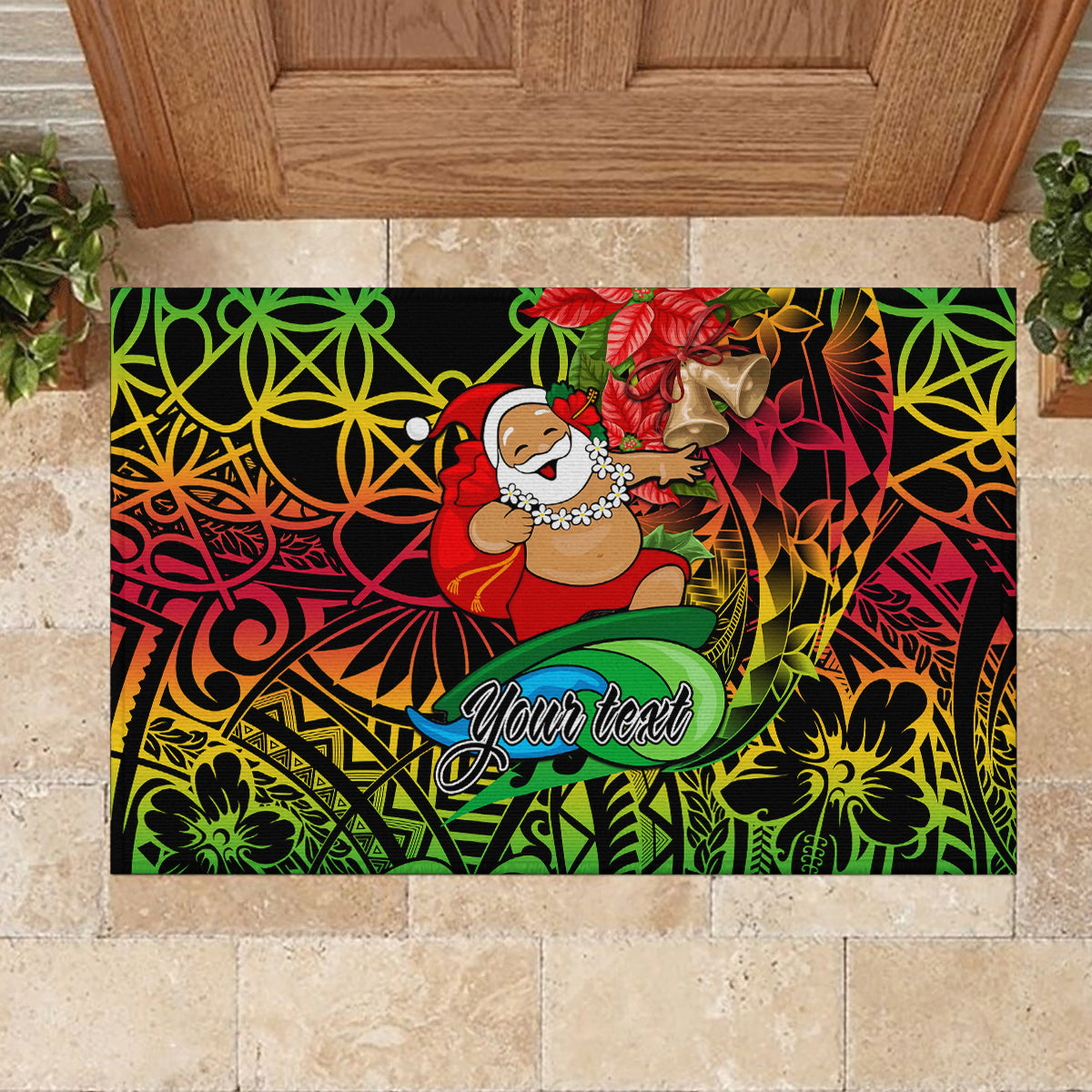Personalised Vanuatu Joyeux Noel Rubber Doormat Christmas Santas God Yumi LT9 - Polynesian Pride