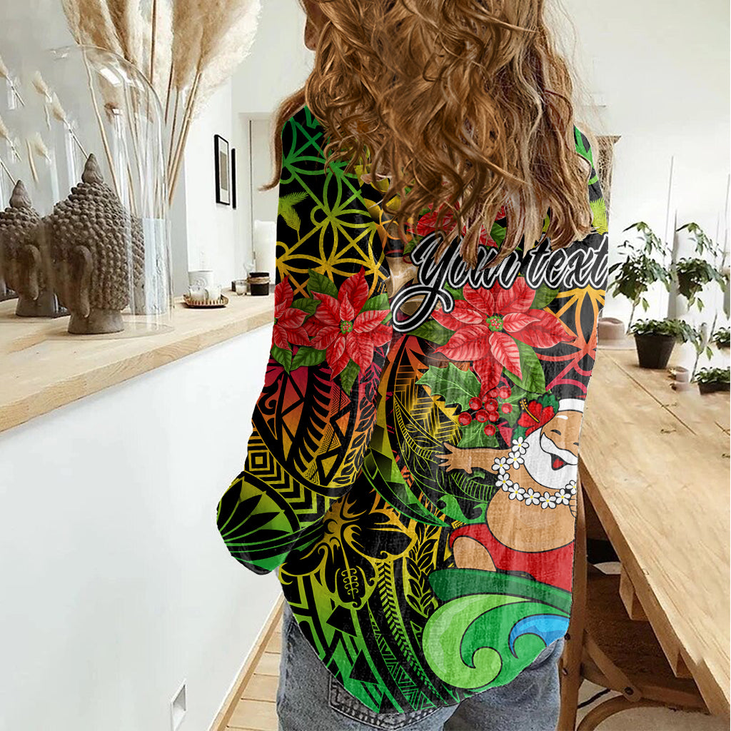 Personalised Vanuatu Joyeux Noel Women Casual Shirt Christmas Santas God Yumi LT9 - Polynesian Pride