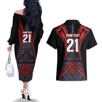 Custom New Zealand Couples Matching Off The Shoulder Long Sleeve Dress and Hawaiian Shirt Maori Kiwiana Pattern Tukutuku Motif LT9 - Polynesian Pride