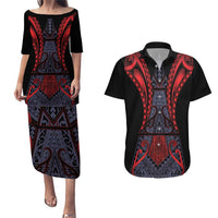 Custom New Zealand Couples Matching Puletasi and Hawaiian Shirt Maori Kiwiana Pattern Tukutuku Motif LT9 Red - Polynesian Pride