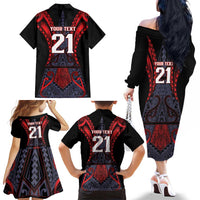 Custom New Zealand Family Matching Off The Shoulder Long Sleeve Dress and Hawaiian Shirt Maori Kiwiana Pattern Tukutuku Motif LT9 - Polynesian Pride