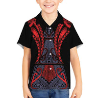 Custom New Zealand Family Matching Off Shoulder Maxi Dress and Hawaiian Shirt Maori Kiwiana Pattern Tukutuku Motif LT9 Son's Shirt Red - Polynesian Pride
