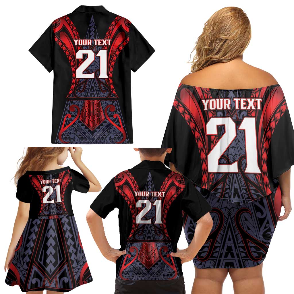 Custom New Zealand Family Matching Off Shoulder Short Dress and Hawaiian Shirt Maori Kiwiana Pattern Tukutuku Motif LT9 - Polynesian Pride