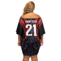 Custom New Zealand Family Matching Off Shoulder Short Dress and Hawaiian Shirt Maori Kiwiana Pattern Tukutuku Motif LT9 - Polynesian Pride