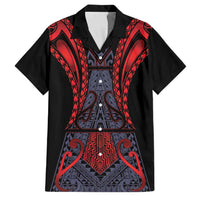 Custom New Zealand Family Matching Puletasi and Hawaiian Shirt Maori Kiwiana Pattern Tukutuku Motif LT9 Dad's Shirt - Short Sleeve Red - Polynesian Pride