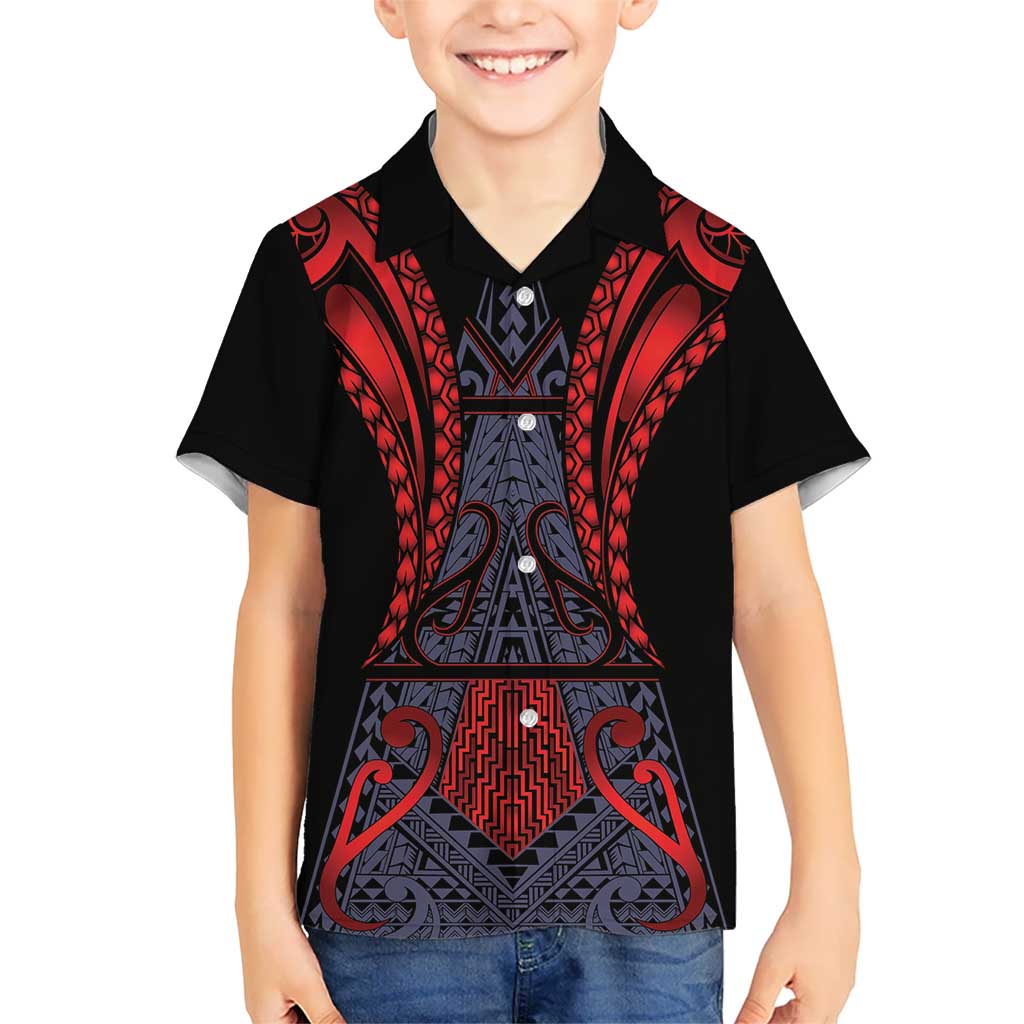 Custom New Zealand Family Matching Tank Maxi Dress and Hawaiian Shirt Maori Kiwiana Pattern Tukutuku Motif LT9 Son's Shirt Red - Polynesian Pride