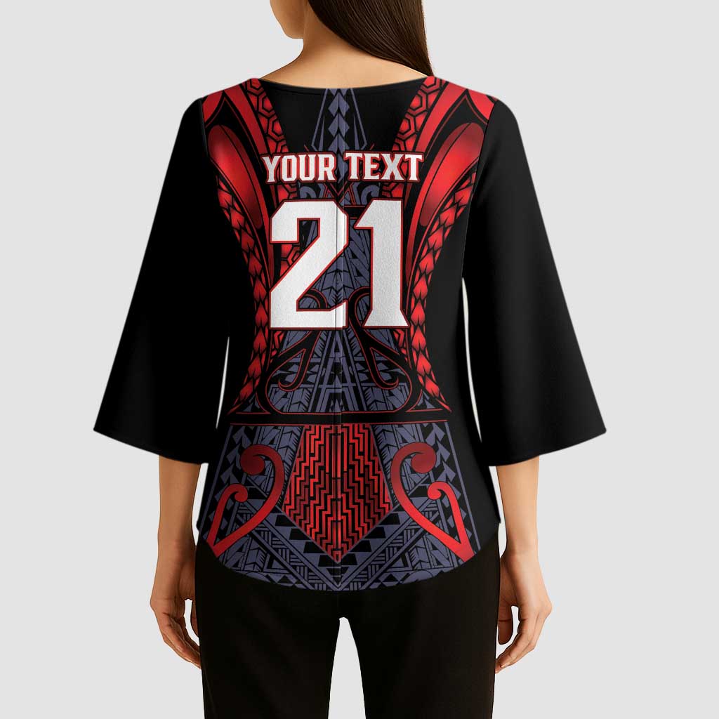 Custom New Zealand Kimono Sleeve Blouse Maori Kiwiana Pattern Tukutuku Motif