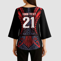 Custom New Zealand Kimono Sleeve Blouse Maori Kiwiana Pattern Tukutuku Motif