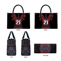 Custom New Zealand Leather Bag Maori Kiwiana Pattern Tukutuku Motif
