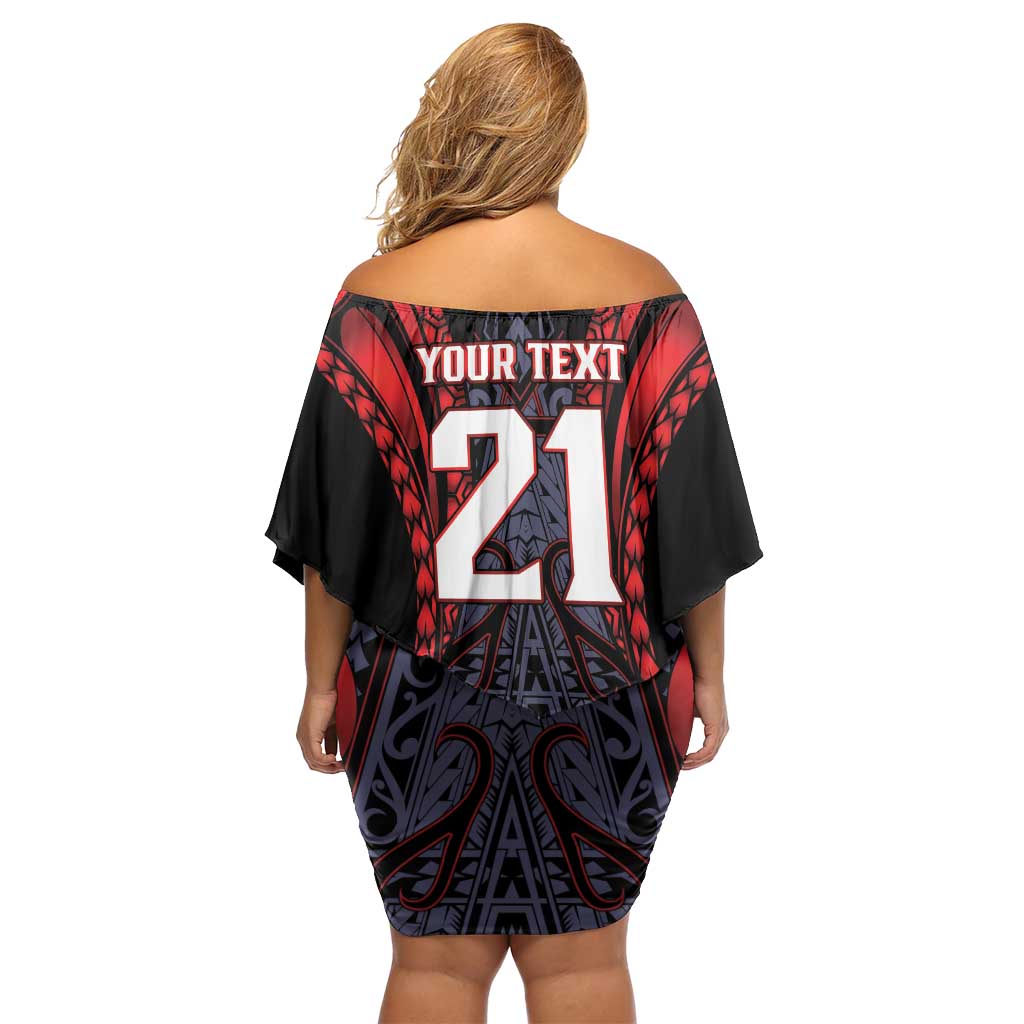 Custom New Zealand Off Shoulder Short Dress Maori Kiwiana Pattern Tukutuku Motif