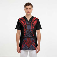 Custom New Zealand Scrub Top Maori Kiwiana Pattern Tukutuku Motif