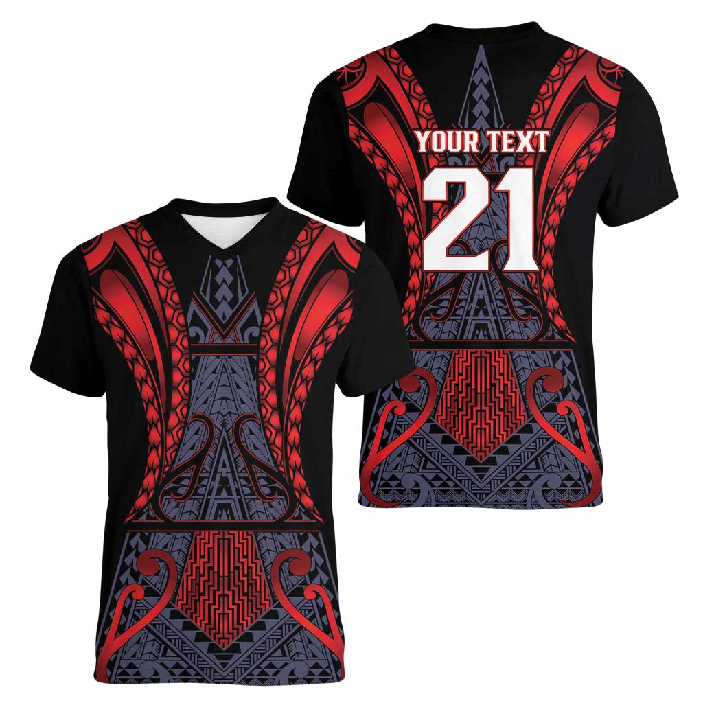 Custom New Zealand Women V-Neck T-Shirt Maori Kiwiana Pattern Tukutuku Motif LT9 - Polynesian Pride