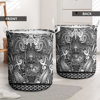New Zealand Taiaha Maori Laundry Basket Kiwikiwi Minimalist Silver Fern Tukutuku Motif LT9 - Polynesian Pride