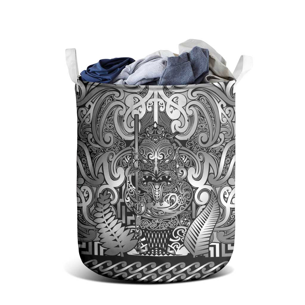 New Zealand Taiaha Maori Laundry Basket Kiwikiwi Minimalist Silver Fern Tukutuku Motif LT9 - Polynesian Pride