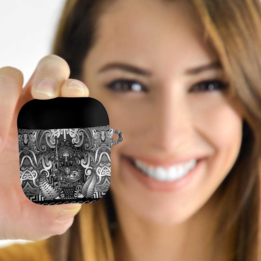 New Zealand Taiaha Maori AirPods Case Kiwikiwi Minimalist Silver Fern Tukutuku Motif LT9 - Polynesian Pride
