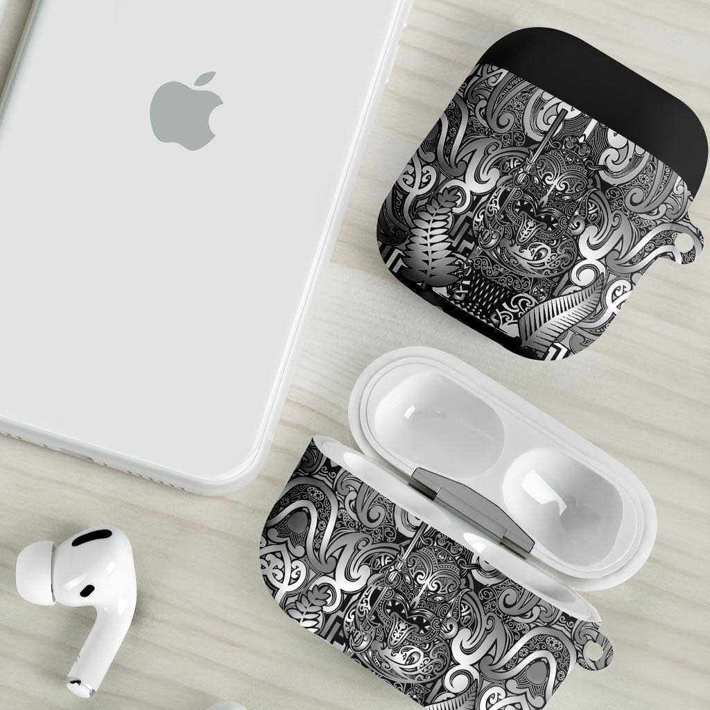 New Zealand Taiaha Maori AirPods Case Kiwikiwi Minimalist Silver Fern Tukutuku Motif LT9 - Polynesian Pride